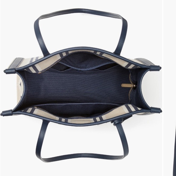 kate spade Blue and Cream Tote Bag with Vertical Stripes and Leather Straps - Picture 2 of 5